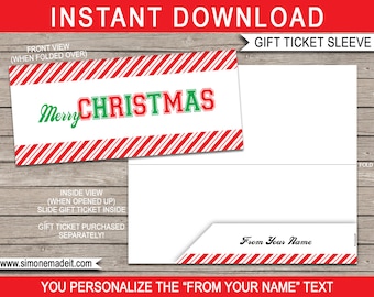 Printable Sleeve / Envelope for Christmas Sports Gift Tickets, Vouchers - Merry Christmas - INSTANT DOWNLOAD with EDITABLE text - you edit