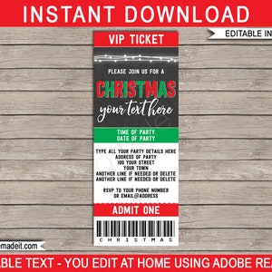 Weihnachtsticket-Einladungsvorlage - Druckbare Weihnachtsfeier-Einladung - Kreidetafel - INSTANT DOWNLOAD mit EDITIERBARE Text