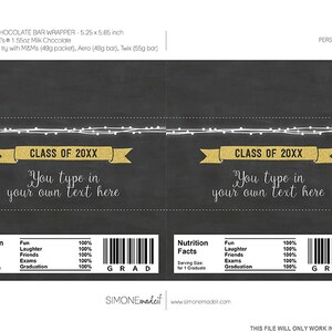 Graduation Candy Bar Wrappers Gold Glitter & Chalkboard Grad Favors Graduation Party Any Year INSTANT DOWNLOAD with EDITABLE text image 2