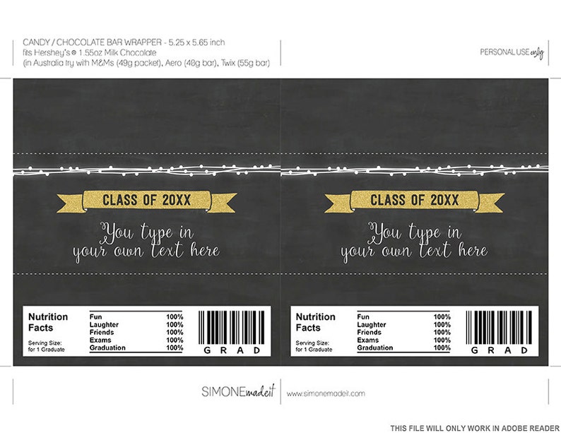 Graduation Candy Bar Wrappers Gold Glitter & Chalkboard Grad Favors Graduation Party Any Year INSTANT DOWNLOAD with EDITABLE text image 2