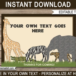 Animal Safari Favor Tags - Printable Thank You Tags - Birthday Party Favors - Zoo Theme - Jungle Theme - INSTANT DOWNLOAD with EDITABLE text