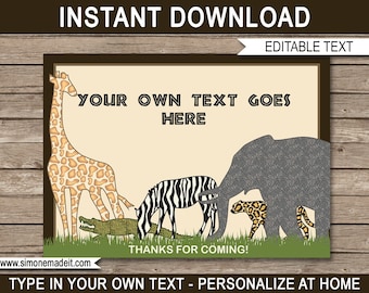 Animal Safari Favor Tags: Editable Jungle Theme (Instant Download)