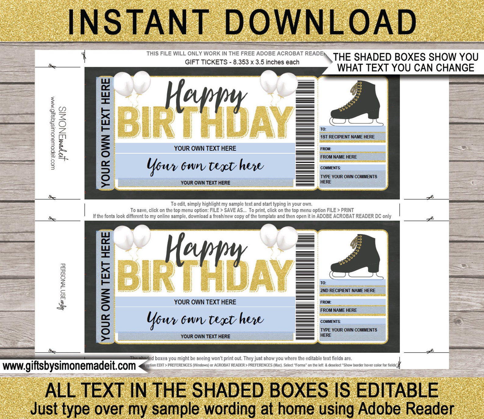 Ice Skating Gift Voucher Template Certificate Ticket - Etsy
