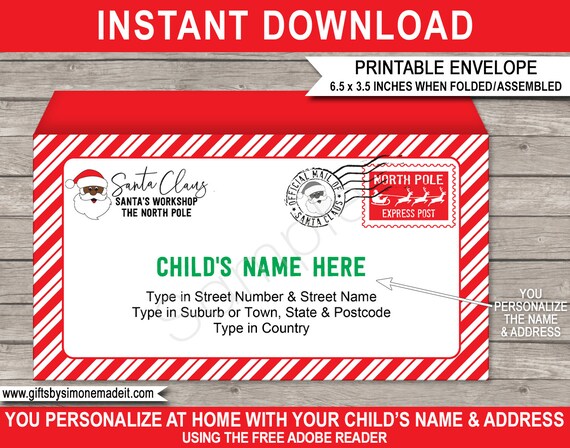 Black Santa Envelope Printable Template - North Pole Christmas Letter ...