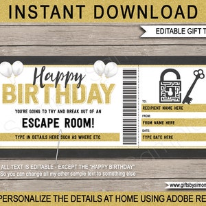 Escape Room Ticket Vorlage - Druckbare Geburtstag Spiel Geschenkgutschein Gutschein Coupon - Teen Teenager - SOFORTIGER DOWNLOAD - EDITIERBARER Text