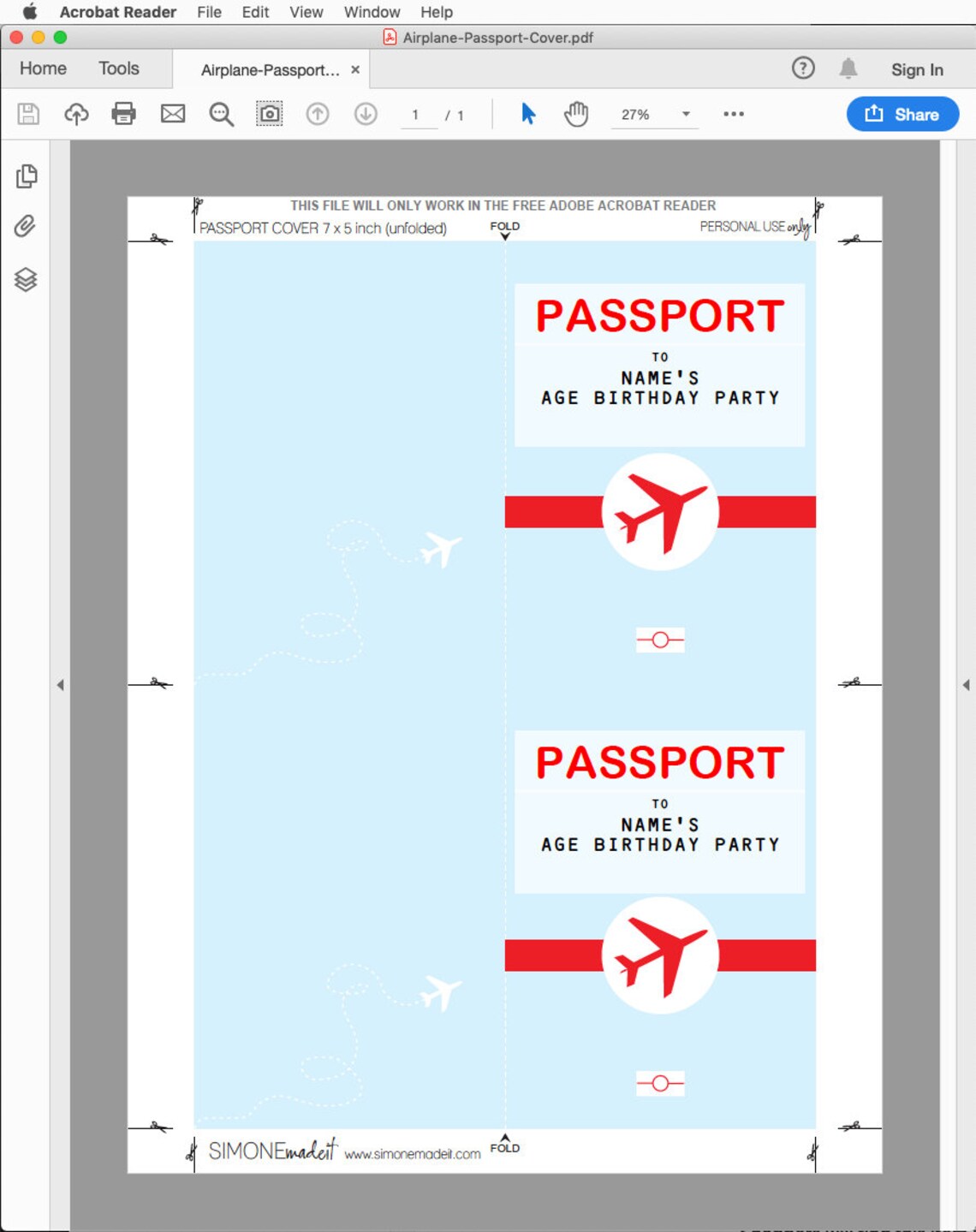 Passport Invitations Printable Photo Invite Airplane Theme | Etsy