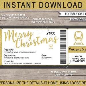 Druckbare Weihnachtszugkarte Vorlage Bordkarte Geschenk - Überraschungszugreise - Eisenbahn - Gutschein - INSTANT DOWNLOAD Text EDITIERBAR