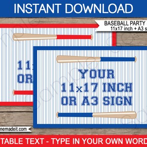 Baseball Party Signs Templates - Baseball Theme Birthday Party Decorations - INSTANT DOWNLOAD with EDITABLE text - 11x17 inches and A3 sizes