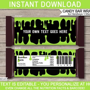 Slime Candy Bar Wrappers Template - Printable Birthday Party Favors - Chocolate Labels - INSTANT DOWNLOAD - EDITABLE text - you personalize