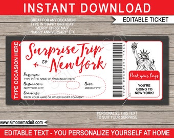 Billet Surprise NYC Trip Boarding Pass : texte modifiable (téléchargement instantané)