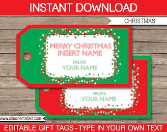 Christmas Gift Tags - Printable Christmas Tags - Merry Christmas Gift Tags - Custom Christmas Gift Tags - INSTANT DOWNLOAD - EDITABLE text