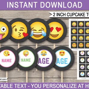 Emoji Party Template Bundle Invitation Printable Birthday Theme Decoration Package Pack Kit Set Collection Girls Emojional DOWNLOAD image 8