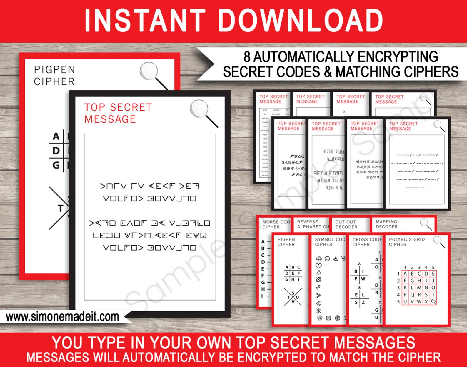 Secret Agent Codes & Ciphers Printable Decoders Top Secret Etsy