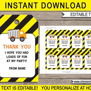 Construction Party Templates with Invitation Printable Dump Truck Theme Decoration Bundle Package Set Kit Pack Collection EDITABLE TEXT image 5