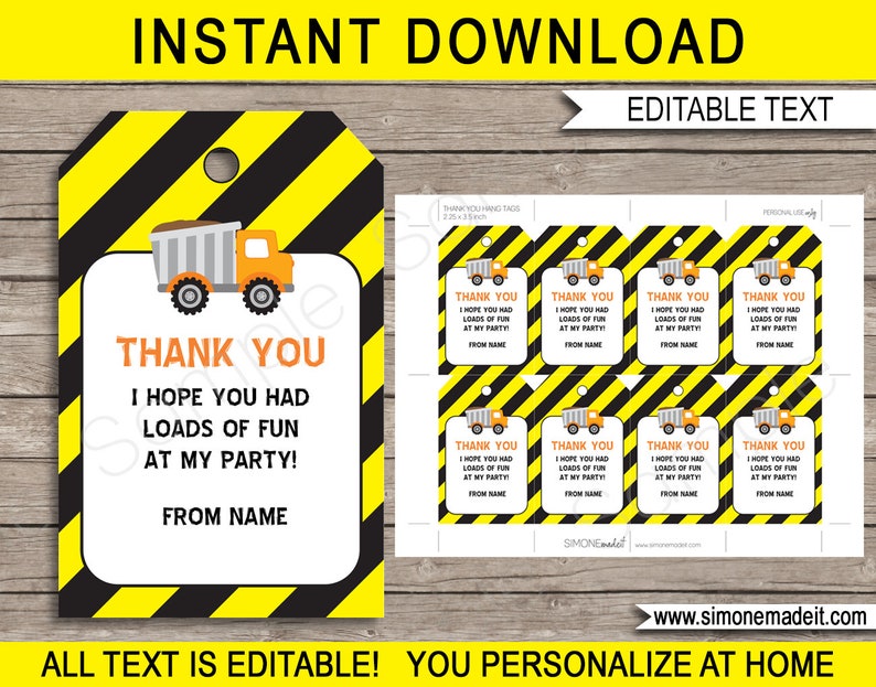 Construction Party Templates with Invitation Printable Dump Truck Theme Decoration Bundle Package Set Kit Pack Collection EDITABLE TEXT image 5