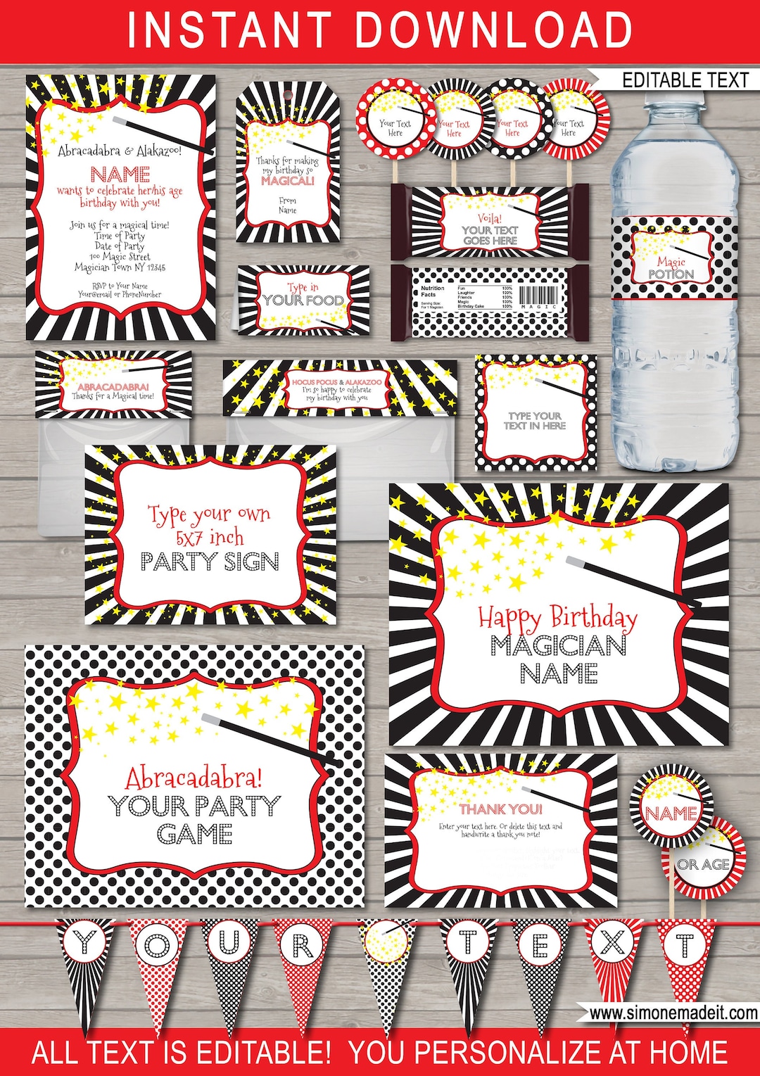 Magic Party Template Bundle + Invitation - Printable Magician Birthday ...