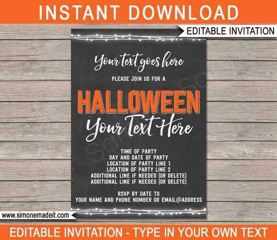 Halloween Party Invite Template - Printable Invitation - INSTANT DOWNLOAD with EDITABLE text - you personalize at home Il_570xn