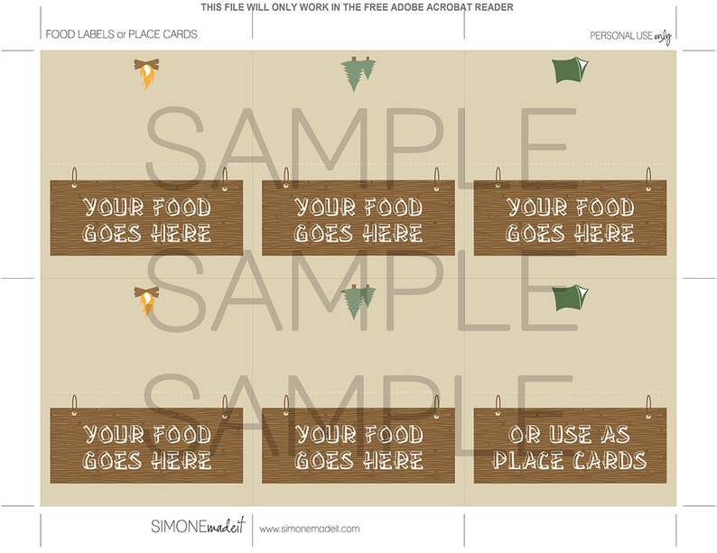 Camping Food Labels Camping Theme Party Food Buffet Tags Etsy