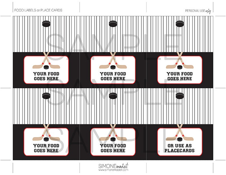 Hockey Party Food Labels Template Printable Red & Black Theme Birthday Party Decorations Buffet Tags INSTANT DOWNLOAD EDITABLE text image 2