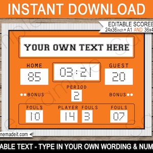 Basketball Scoreboard Printable Backdrop: Editable Text (Instant Download)
