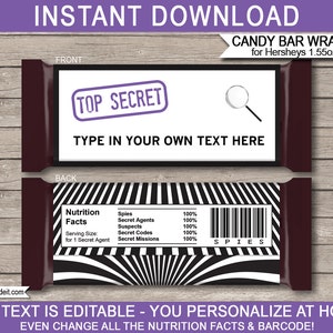 Spy Party Candy Bar Wrappers: Editable Chocolate Labels (Instant Download)