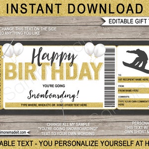 Snowboard Ticket Vorlage Ski Trip Pass Geschenkgutschein Gutschein - Druckbare Überraschung Geburtstag DIY Coupon - EDITIERBARER Text DOWNLOAD