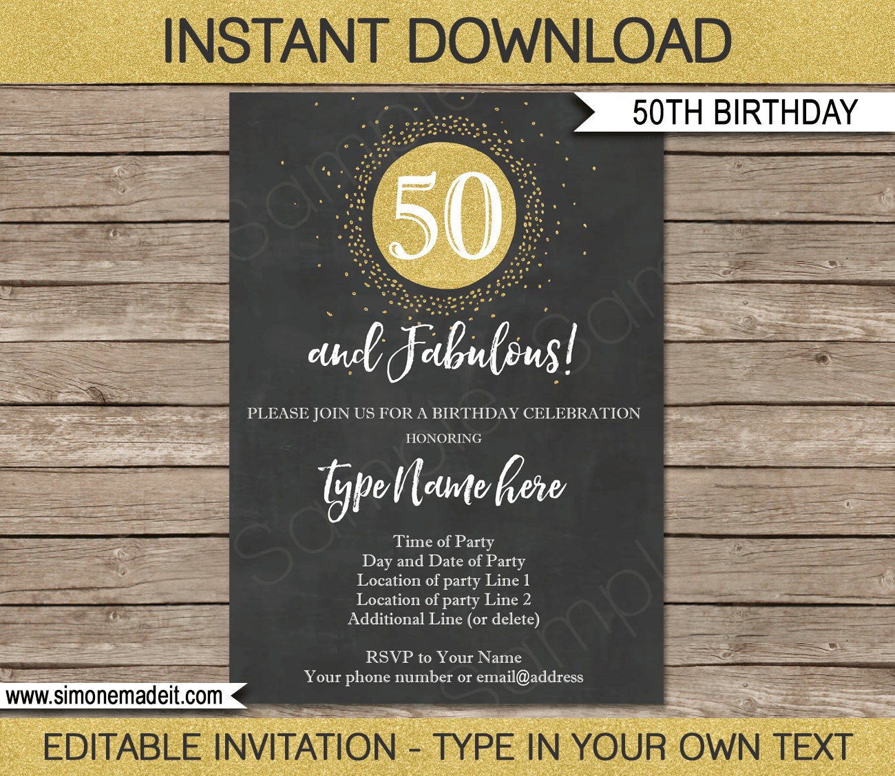 50th-birthday-invitation-50-and-fabulous-chalkboard-gold-glitter-instant-download-with-editable-text-you-personalize-at-home-etsy