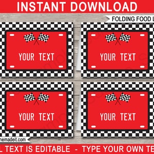 Race auto voedseletiketten sjabloon - afdrukbare verjaardagsfeestdecoratie - Buffet Tag - INSTANT DOWNLOAD - BEWERKBARE tekst