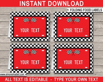 Race Car Food Labels - Race Car Theme Party - Buffet Tag - Party Decorations - INSTANT DOWNLOAD with EDITABLE text - you personalize at home
