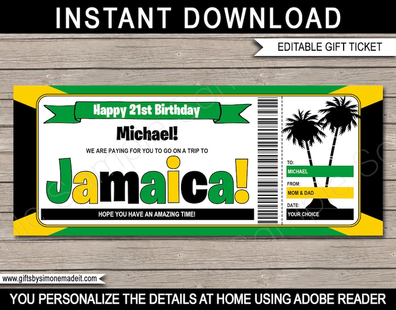 Jamaica Travel Ticket Template Printable Boarding Pass Etsy