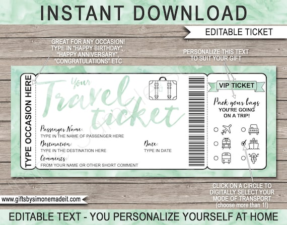 Travel Ticket Template Boarding Pass Printable - Surprise Trip Holiday Vacation Reveal Gift Idea, Bus Plane Car Cruise Motorbike Train Il_570xn