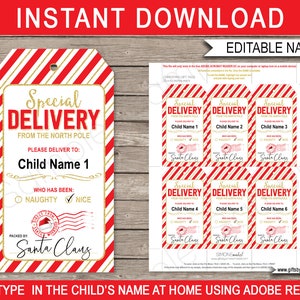 Santa Tags Printable Christmas Gift Template - Custom Personalized Special Delivery from the North Pole - INSTANT DOWNLOAD - EDITABLE text