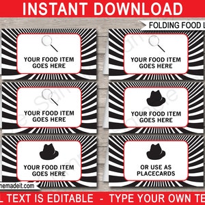 Spy Party Food Labels: Editable Secret Agent Theme (Digital Download)