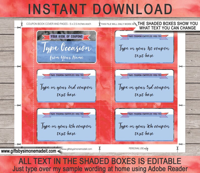 Editable Coupon Book Printable Template Personalized Coupons Etsy