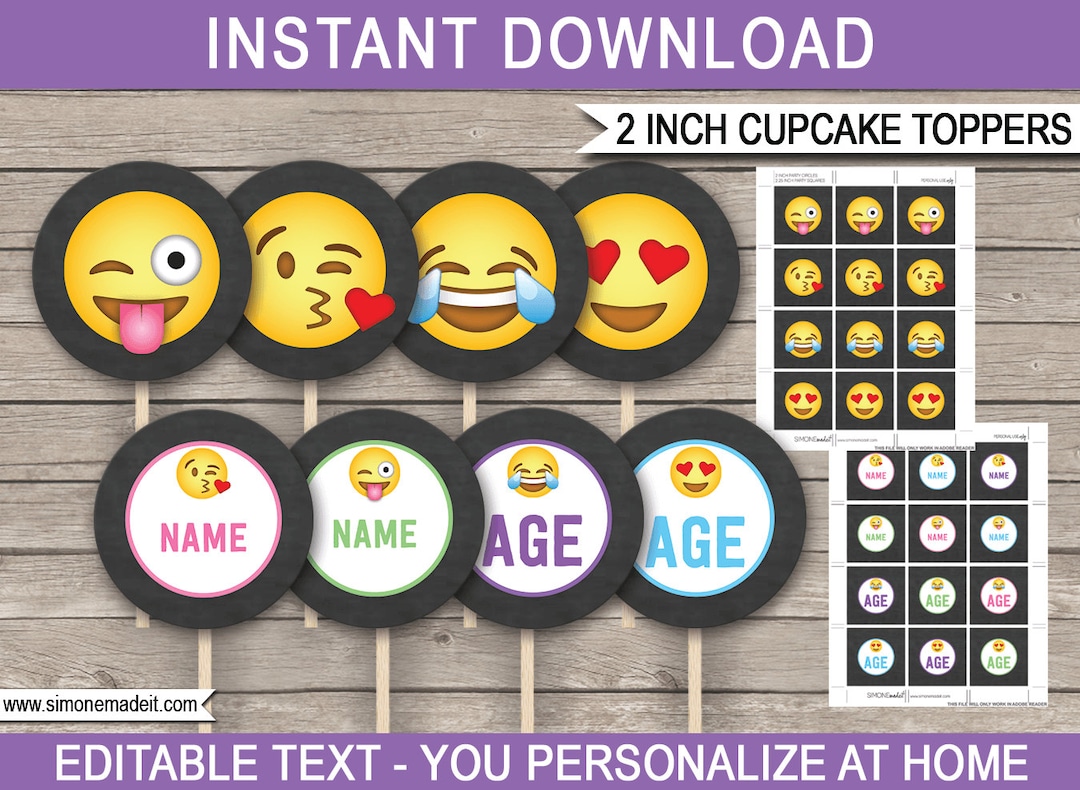 Printable Emoji Cupcake Toppers Template - Birthday Party Theme Cake ...