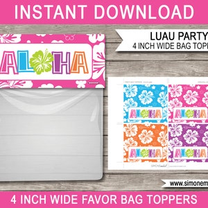 Luau Party Favor Bag Toppers - 4 inches wide - Luau Birthday Party Favors - Printable Template - INSTANT DOWNLOAD
