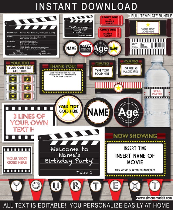 Printable Hollywood Movie Party Supplies