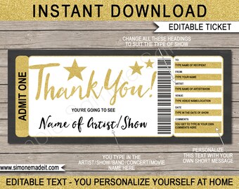 Afdrukbaar concertkaartjesjabloon: bewerkbare cadeaubon (directe download)