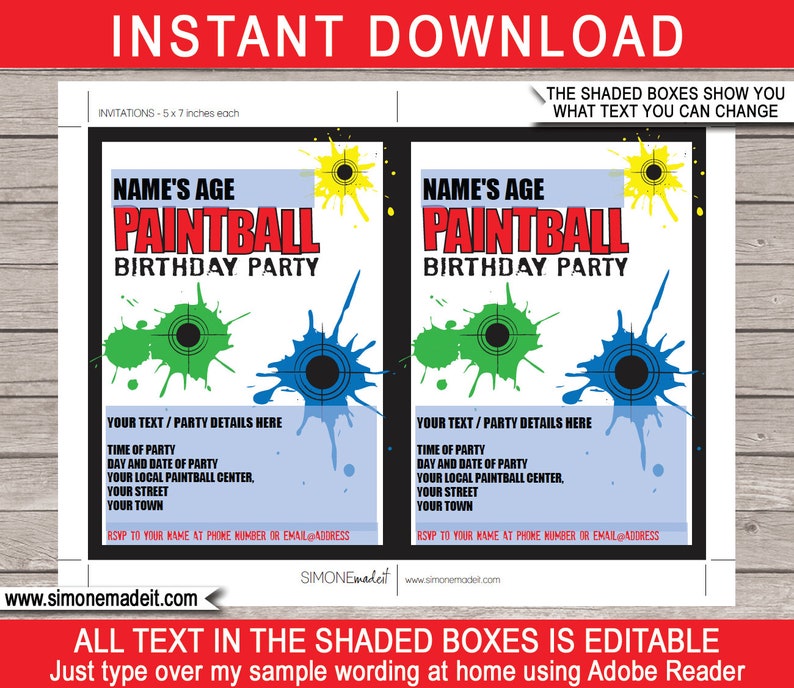 Paintball Invitation Template Printable Birthday Party - Etsy