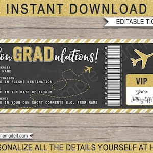 Graduation Boarding Pass Ticket - Druckbares Geschenk Flugticket - Überraschungsflug, Reise, Urlaub - INSTANT DOWNLOAD - EDITIERBARER Text - Sie bearbeiten