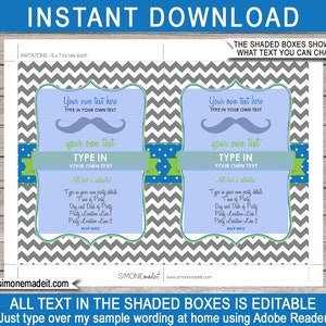 Mustache Party Decorations & Invitation Template Bundle full Package Pack Set Kit Collection INSTANT DOWNLOAD with EDITABLE text image 4