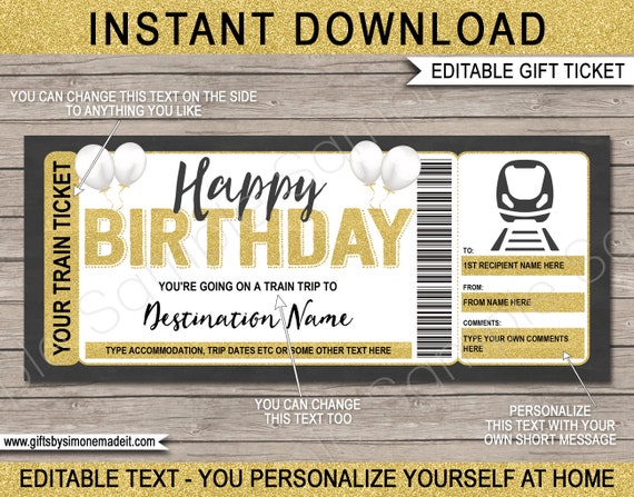 Birthday Gift Airplane Ticket Printable Boarding Pass Voucher