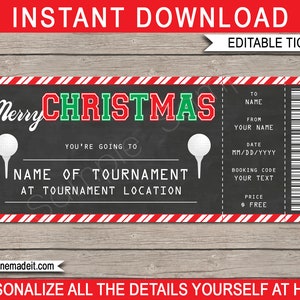 Weihnachts-Golf-Karte Geschenkvorlage - Druckbare Überraschungs-Turnier-Meisterschafts-Gutschein Zertifikat - INSTANT DOWNLOAD - EDITIERBARER Text