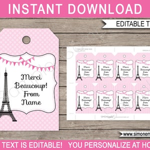 Paris Theme Party Templates with Invitation Printable Girls Birthday Decoration Bundle Pack Package Set Kit Collection DIY EDITABLE TEXT image 5