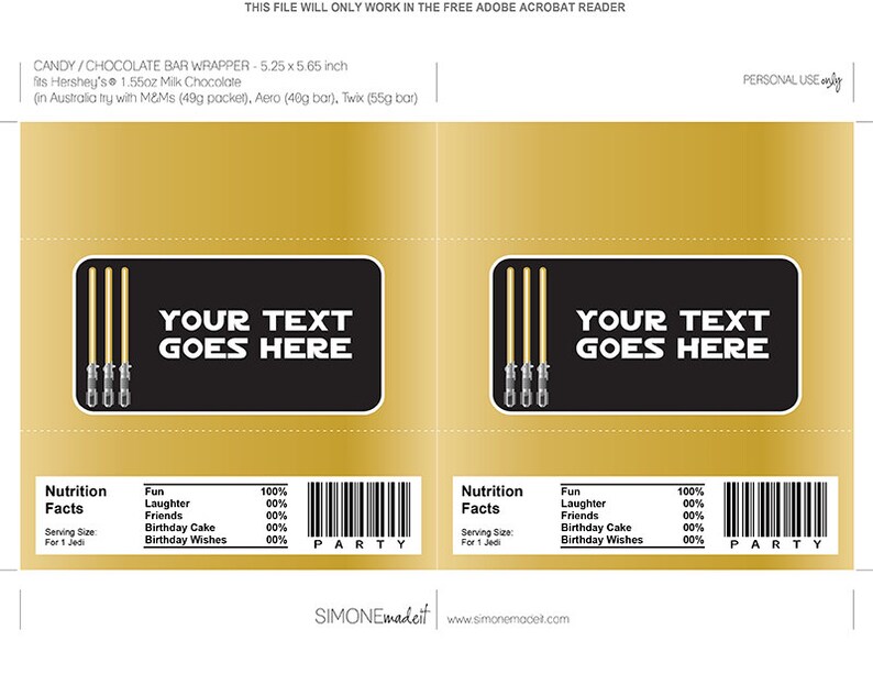 Gold Star Wars Candy Bar Wrappers Star Wars Party Favors Etsy