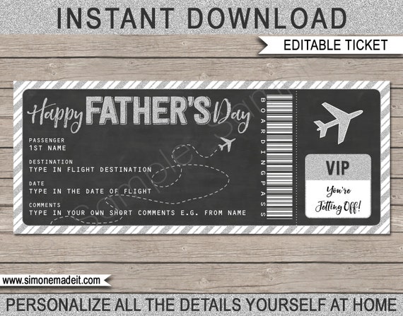 fathers day boarding pass gift ticket voucher surprise flight trip