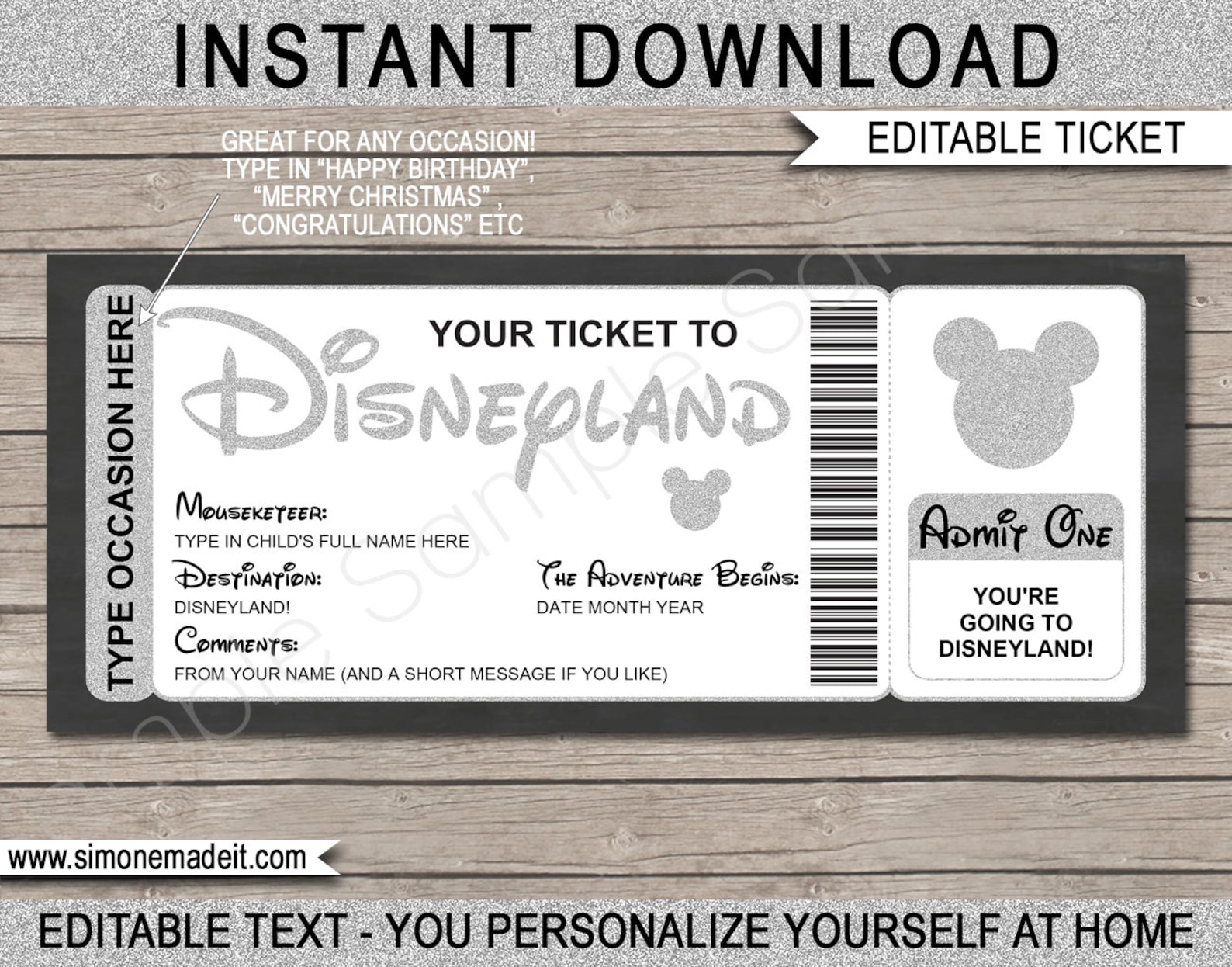 Disney Ticket Gift Template