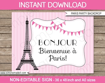Paris Birthday Party Welcome Sign: Bonjour Bienvenue (PDF file)