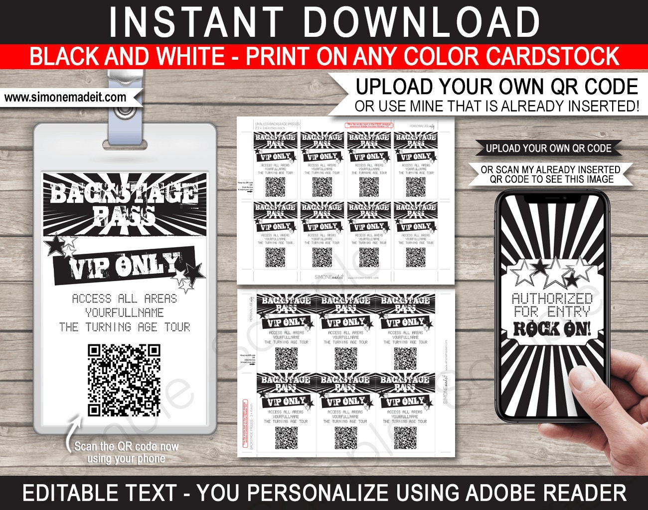 Rockstar Party Backstage Pass Printable Insert Rockstar 