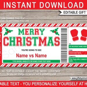 Weihnachten Boxen Ticket Vorlage Geschenk - Surprise Match Ticket - Geschenkgutschein Zertifikat - INSTANT DOWNLOAD mit EDITIERBARE Text